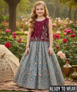 111224 Burgundy Silver Lehenga