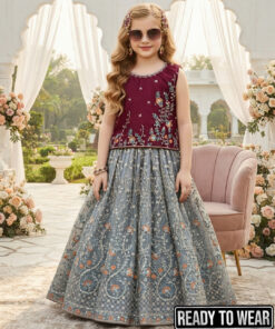 111224 Burgundy Silver Lehenga