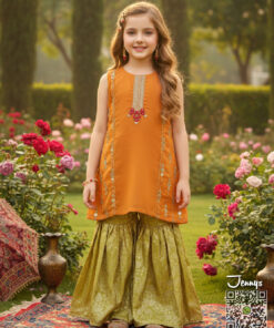 Orange with Dhani Green Gharara