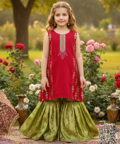 Alternative view of Red with Dhani Green Gharara