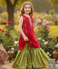 Red with Dhani Green Gharara