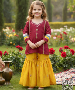 200225 Silk Gharara Suit – Maroon Yellow