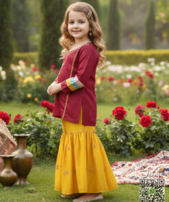 Alternative view of 200225 Silk Gharara Suit – Maroon Yellow