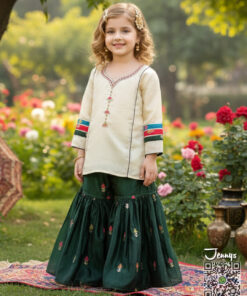 200225 Silk Gharara Suit – Offwhite Green