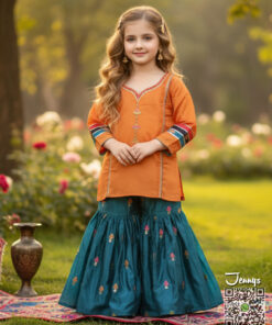 200225 Silk Gharara Suit – Orange Green