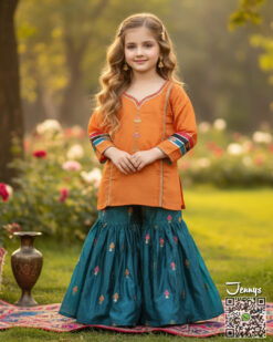200225 Silk Gharara Suit – Orange Green