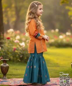 Alternative view of 200225 Silk Gharara Suit – Orange Green