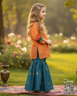 Alternative view of 200225 Silk Gharara Suit – Orange Green