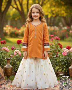 200225 Silk Gharara Suit – Orange Icewhite