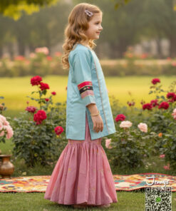 Alternative view of 200225 Silk Gharara Suit – PowderBlue Tpink