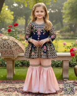 Paplum Navy Blue with Tpink Gharara