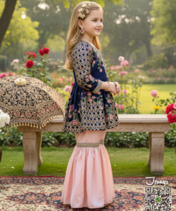 Alternative view of Paplum Navy Blue with Tpink Gharara