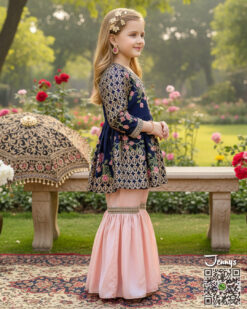 Alternative view of Paplum Navy Blue with Tpink Gharara
