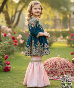 Alternative view of Paplum Seagreen with Tpink Gharara