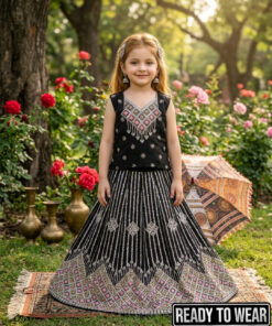 120925 Black Squence Embroidered Raw Silk Lehenga Choli