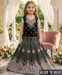 120925 Black Squence Embroidered Raw Silk Lehenga Choli