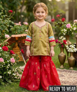 200225 Silk Gharara Suit – DhaniGreen Red