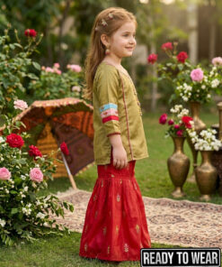 Alternative view of 200225 Silk Gharara Suit – DhaniGreen Red