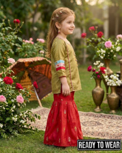 Alternative view of 200225 Silk Gharara Suit – DhaniGreen Red