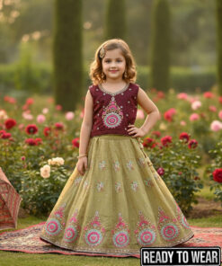 090126 Choco Marron Olive Green Lehenga Junior
