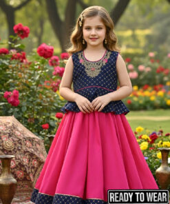 Paplum Lehenga Blue & Pink