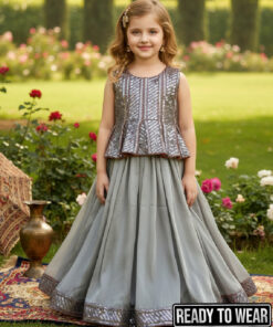 Paplum Box Plate Rust Grey Lehenga