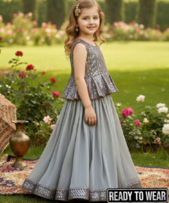 Alternative view of Paplum Box Plate Rust Grey Lehenga