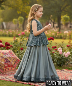 Alternative view of Paplum Box Plate Seagreen Grey Lehenga