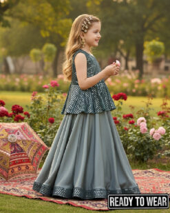 Alternative view of Paplum Box Plate Seagreen Grey Lehenga