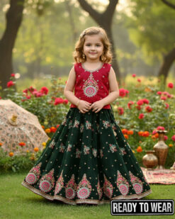 090126 Maroon KaiGreen Lehenga Junior