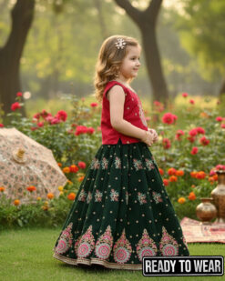 Alternative view of 090126 Maroon KaiGreen Lehenga Junior