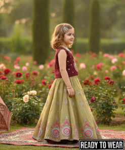 Alternative view of 090126 Choco Marron Olive Green Lehenga Junior