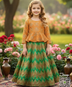 Paplum Zigzag Orange Green Lehenga