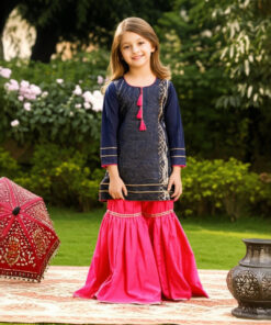 Alternative view of Cotton Navy Blue & Pink Gharara