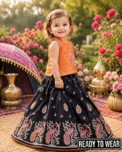221024 More Orange Black Lehenga Junior