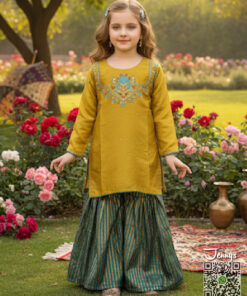 Handwork Gharara Suit – Musturd Seagreen