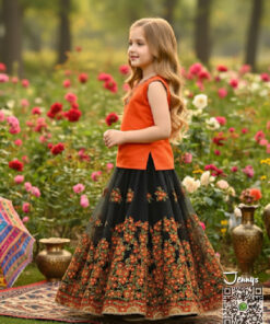 Alternative view of Embroided Orange Green Net Lehenga
