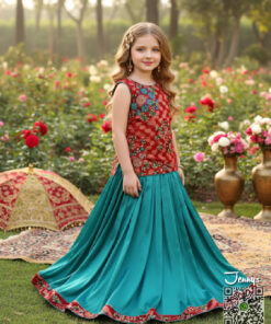 Valvet Pink Seagreen Short Silk Lehenga