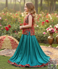 Alternative view of Valvet Pink Seagreen Short Silk Lehenga
