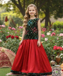 Valvet Green Red Short Silk Lehenga