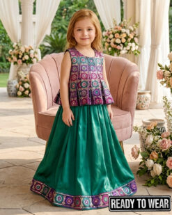 110626 Paplum Boxplate Multi - Seagreen Lehenga
